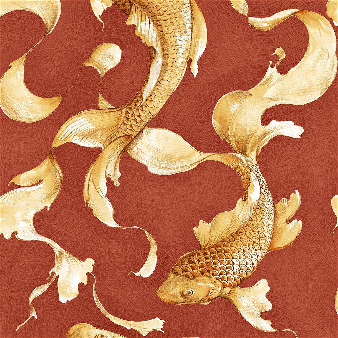 Seabrook Designs Koi Fish Metallic Gold &amp; Crimson Wallpaper