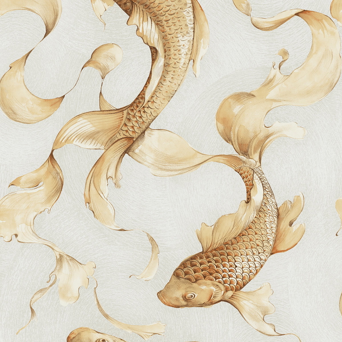 Seabrook Designs Koi Fish Metallic Gold &amp; Off-White Wallpaper image 1 of 2