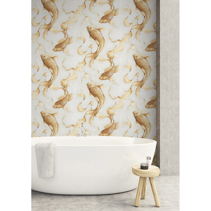Seabrook Designs Koi Fish Metallic Gold &amp; Off-White Wallpaper image 2 of 2