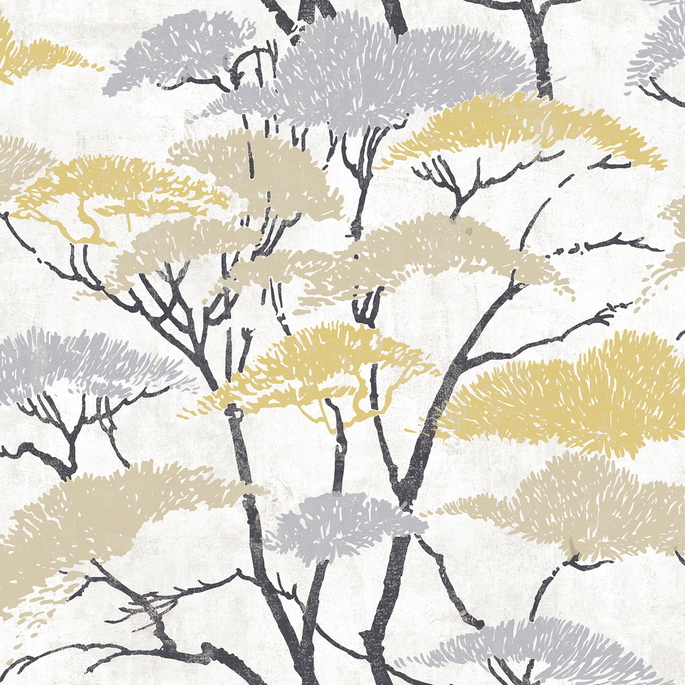 Seabrook Designs Confucius Tree Metallic Gold &amp; Silver Wallpaper image 1 of 2