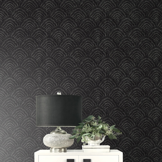 Seabrook Designs Confucius Scallop Ebony &amp; Metallic Mocha Wallpaper image 2 of 2