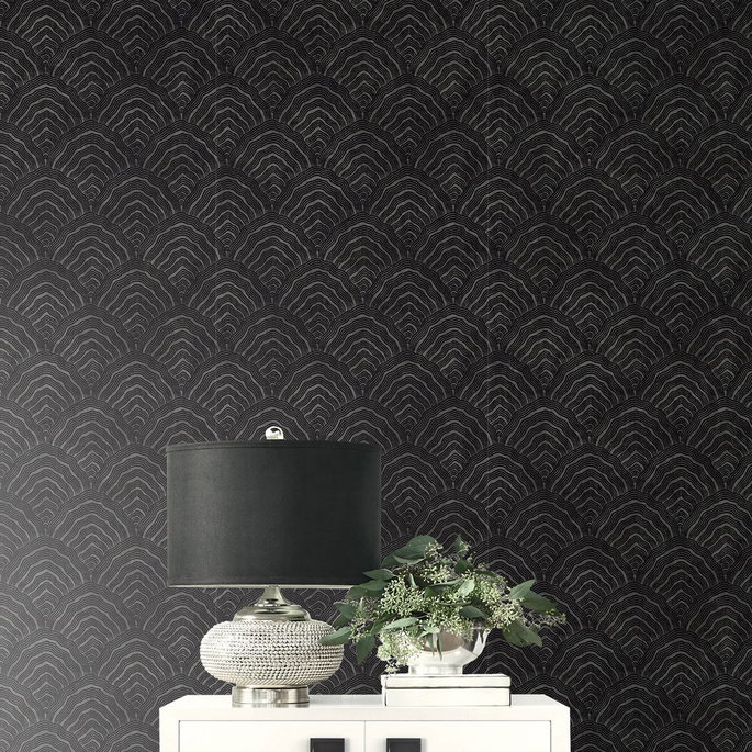 Seabrook Designs Confucius Scallop Ebony &amp; Metallic Mocha Wallpaper image 2 of 2
