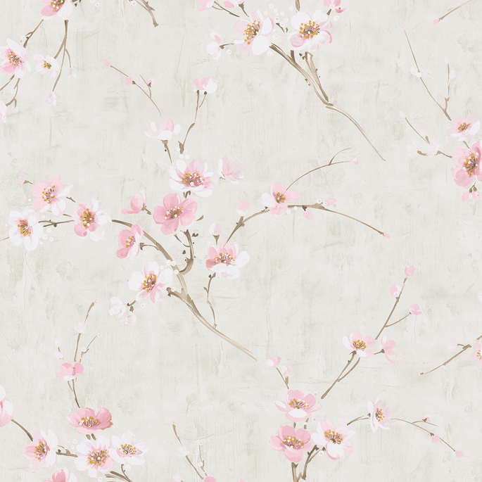 Seabrook Designs Silk Road Dogwood Metallic Pearl &amp; Pink Wallpaper image 1 of 2