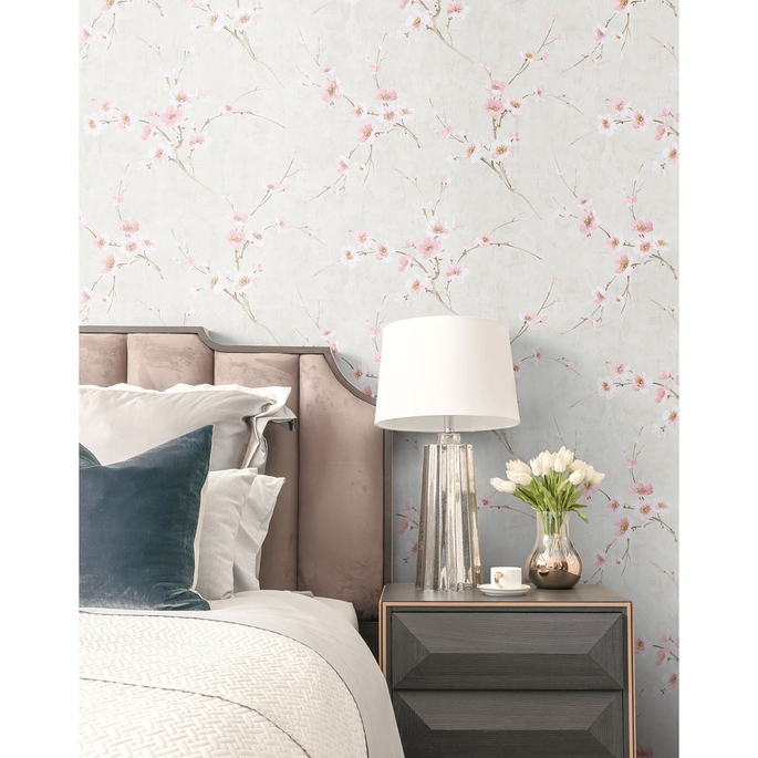 Seabrook Designs Silk Road Dogwood Metallic Pearl &amp; Pink Wallpaper image 2 of 2
