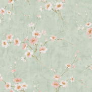 Seabrook Designs Silk Road Dogwood Metallic Mint & Pink Wallpaper