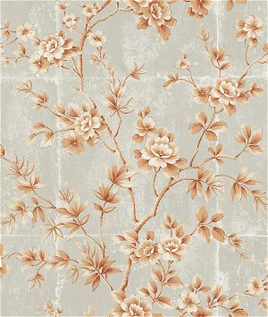 Seabrook Designs Great Wall Floral Metallic Orange & Gray Wallpaper