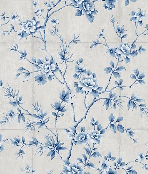 Seabrook Designs Great Wall Floral Metallic Silver & Sky Blue Wallpaper