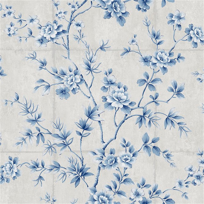 Seabrook Designs Great Wall Floral Metallic Silver &amp; Sky Blue Wallpaper