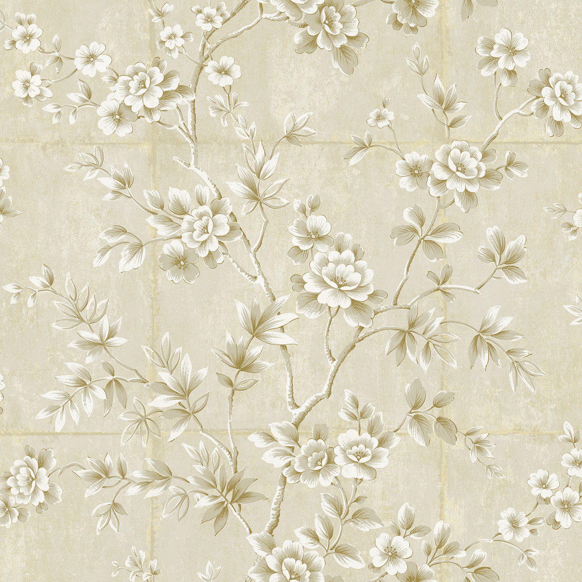 Seabrook Designs Great Wall Floral Metallic Gold & Greige Wallpaper ...