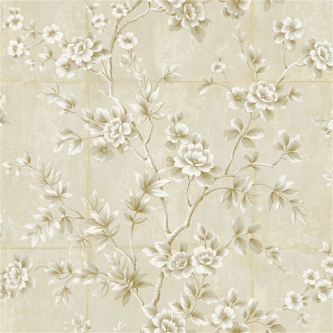 Seabrook Designs Great Wall Floral Metallic Gold &amp; Greige Wallpaper