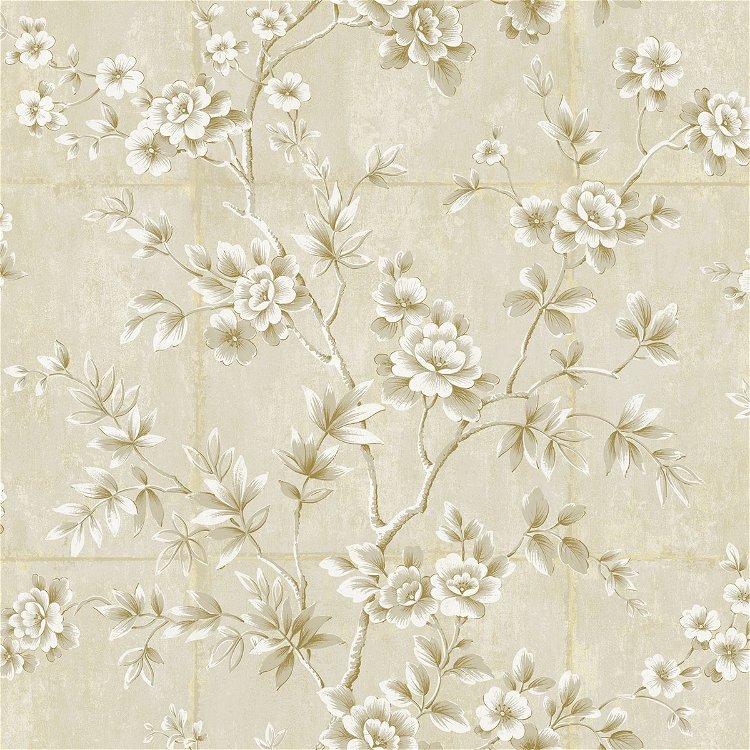 Seabrook Designs Great Wall Floral Metallic Gold & Greige Wallpaper