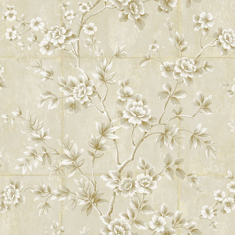 Seabrook Designs Great Wall Floral Metallic Gold &amp; Greige Wallpaper