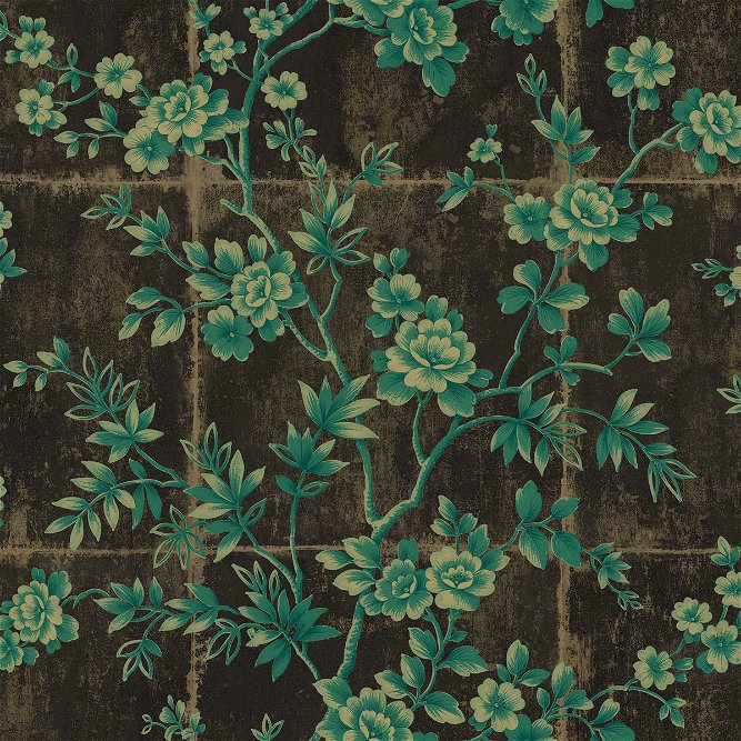 Seabrook Designs Great Wall Floral Metallic Mocha &amp; Sea Green Wallpaper