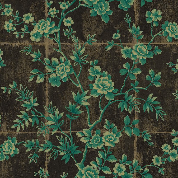 Seabrook Designs Great Wall Floral Metallic Mocha & Sea Green Wallpaper