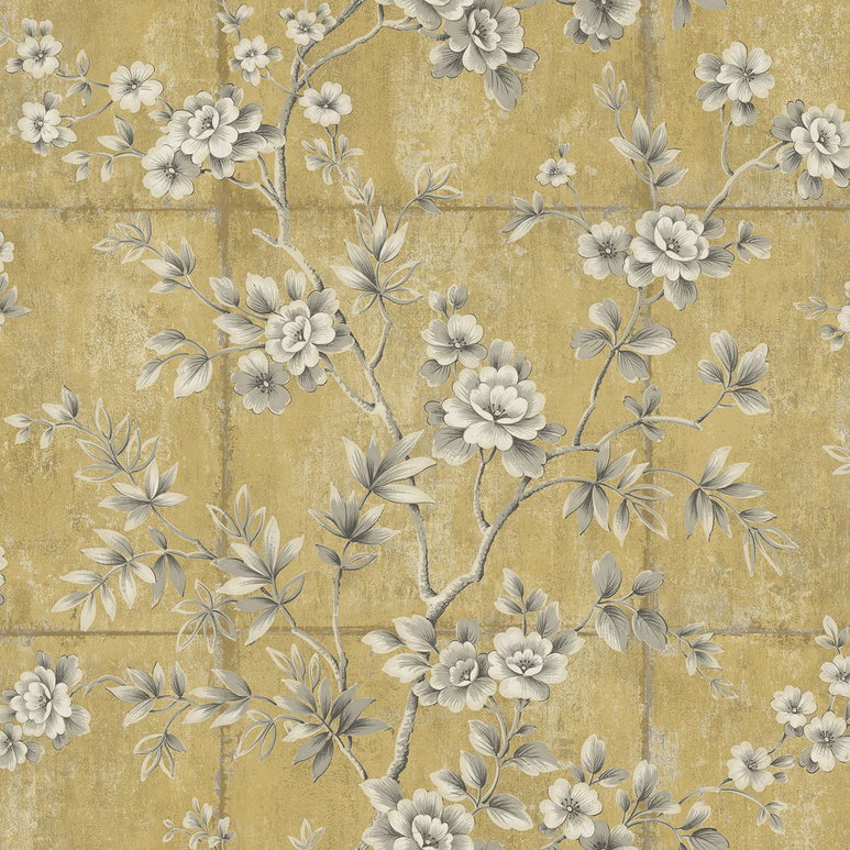 Seabrook Designs Great Wall Floral Metallic Gold &amp; Taupe Wallpaper
