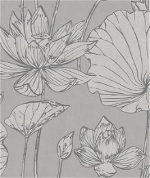 Seabrook Designs Lotus Floral Metallic Silver & Gray Wallpaper