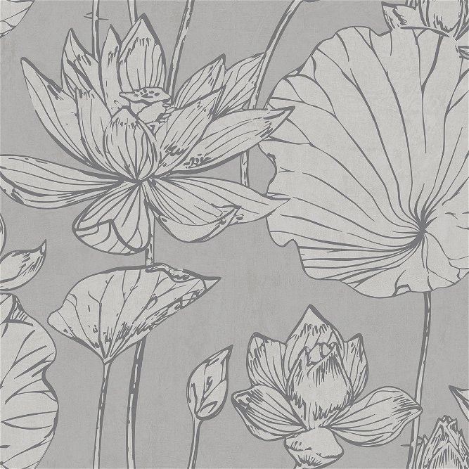 Seabrook Designs Lotus Floral Metallic Silver &amp; Gray Wallpaper