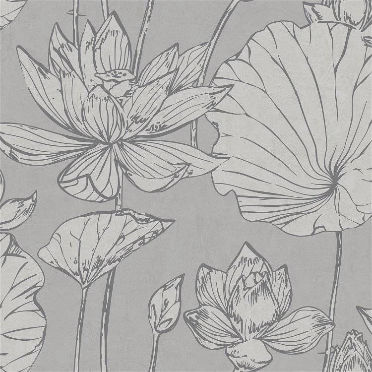 Seabrook Designs Lotus Floral Metallic Silver & Gray Wallpaper