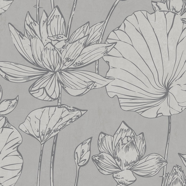 Seabrook Designs Lotus Floral Metallic Silver &amp; Gray Wallpaper