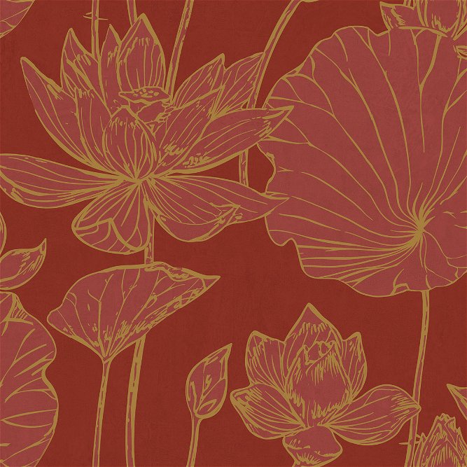 Seabrook Designs Lotus Floral Metallic Gold &amp; Crimson Wallpaper