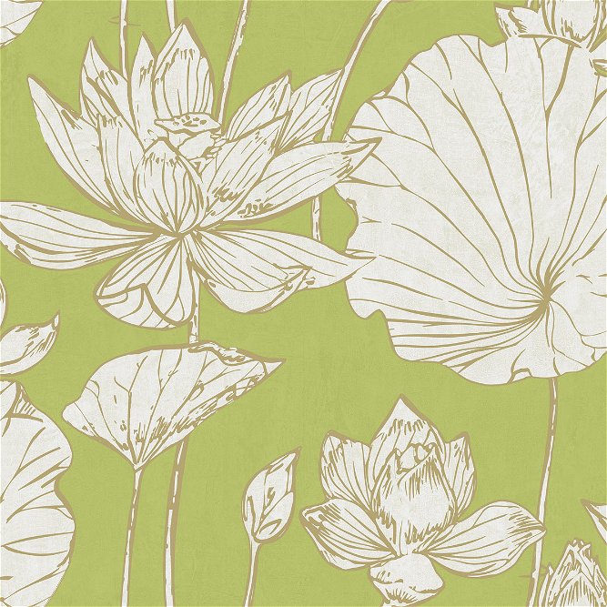 Seabrook Designs Lotus Floral Metallic Gold &amp; Lime Green Wallpaper
