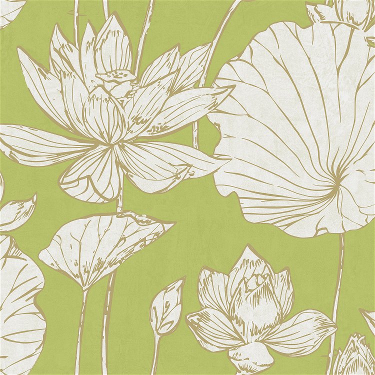 Seabrook Designs Lotus Floral Metallic Gold & Lime Green Wallpaper