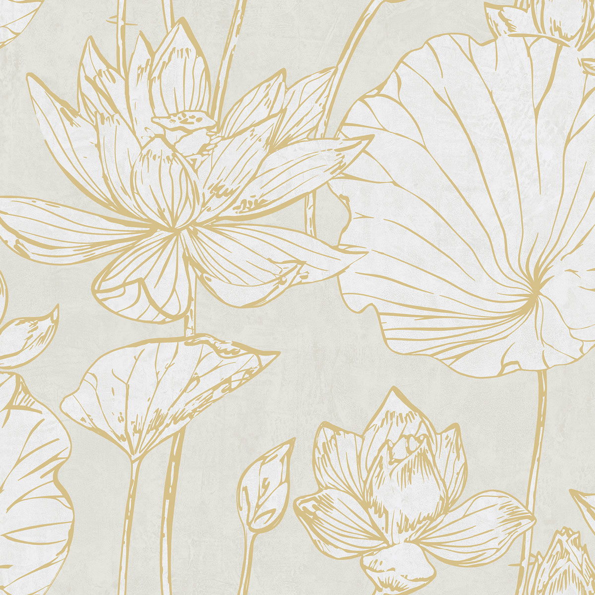 Seabrook Designs Lotus Floral Metallic Gold & Off-White Wallpaper