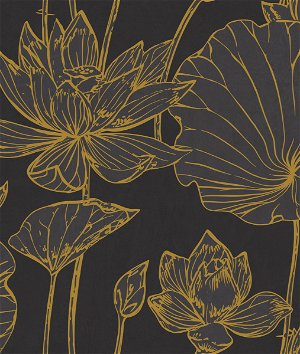 Seabrook Designs Lotus Floral Metallic Gold & Ebony Wallpaper
