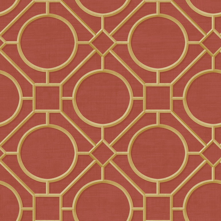 Seabrook Designs Silk Road Trellis Metallic Gold &amp; Crimson Wallpaper