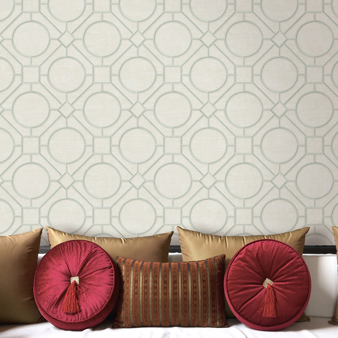 Seabrook Designs Silk Road Trellis Metallic Mint &amp; Off-White Wallpaper image 2 of 2