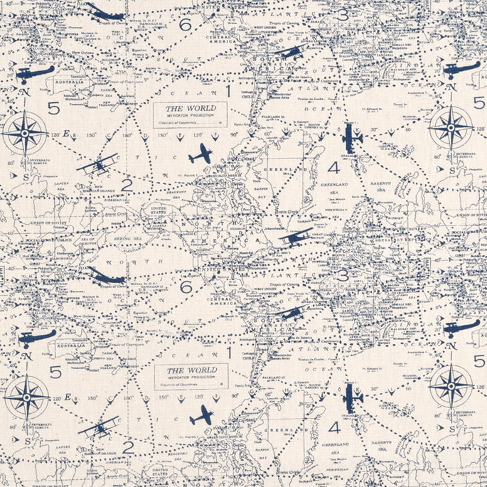 Premier Prints Air Traffic Felix Blue/Natural Fabric image 1 of 4