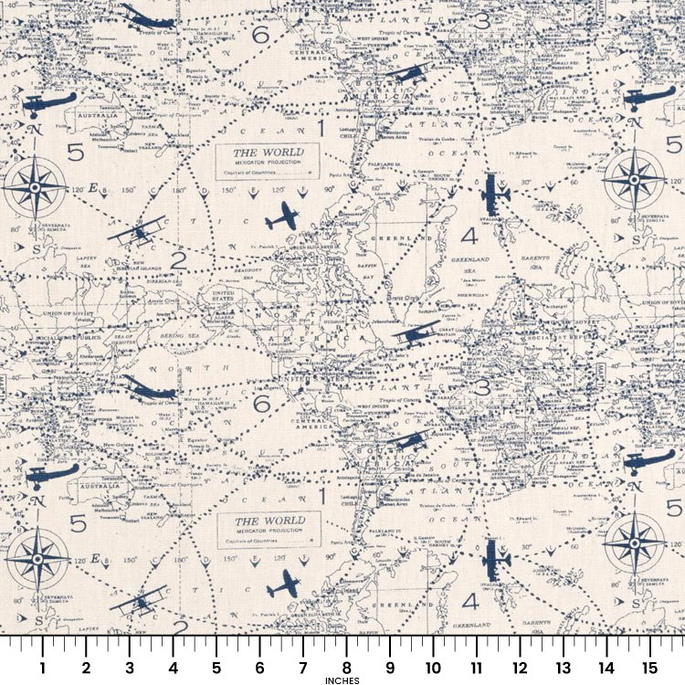 Premier Prints Air Traffic Felix Blue/Natural Fabric image 4 of 4