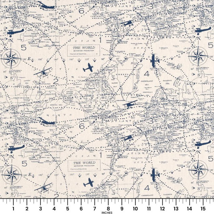 Premier Prints Air Traffic Felix Blue/Natural Fabric image 4 of 4