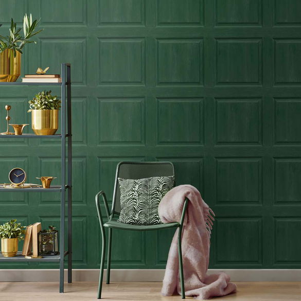 NextWall Peel & Stick Washed Faux Panel Emerald Green Wallpaper ...