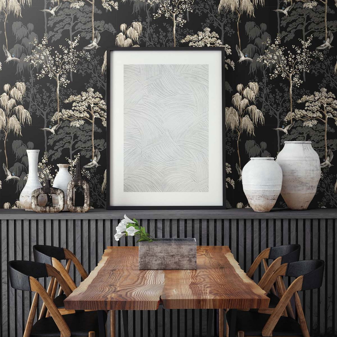 NextWall Peel &amp; Stick Bird Garden Black Wallpaper image 3 of 4