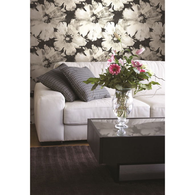 Seabrook Designs Curie Abstract Floral Metallic Ebony Wallpaper image 2 of 2