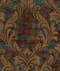 Seabrook Designs Kepler Damask Metallic Gold & Spruce Wallpaper