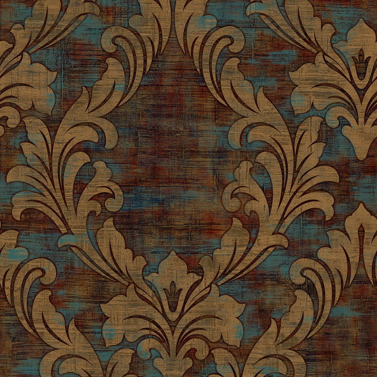 Seabrook Designs Kepler Damask Metallic Gold &amp; Spruce Wallpaper