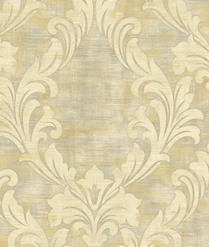 Seabrook Designs Kepler Damask Metallic Pearl & Gold Wallpaper