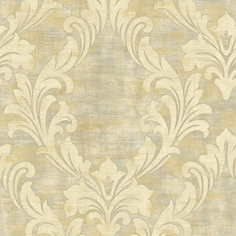 Seabrook Designs Kepler Damask Metallic Pearl &amp; Gold Wallpaper