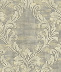 Seabrook Designs Kepler Damask Metallic Pearl & Gray Wallpaper