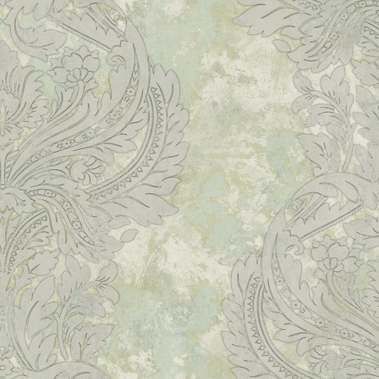 Seabrook Designs Newton Damask Metallic Gold &amp; Mint Wallpaper