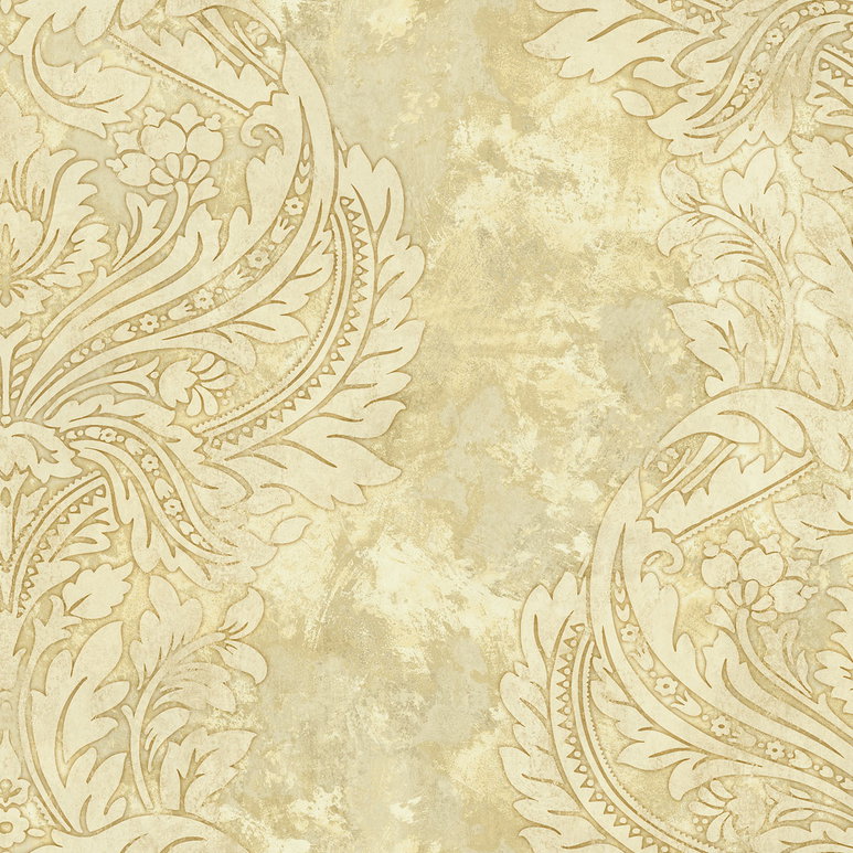 Seabrook Designs Newton Damask Metallic Gold &amp; Off-White Wallpaper