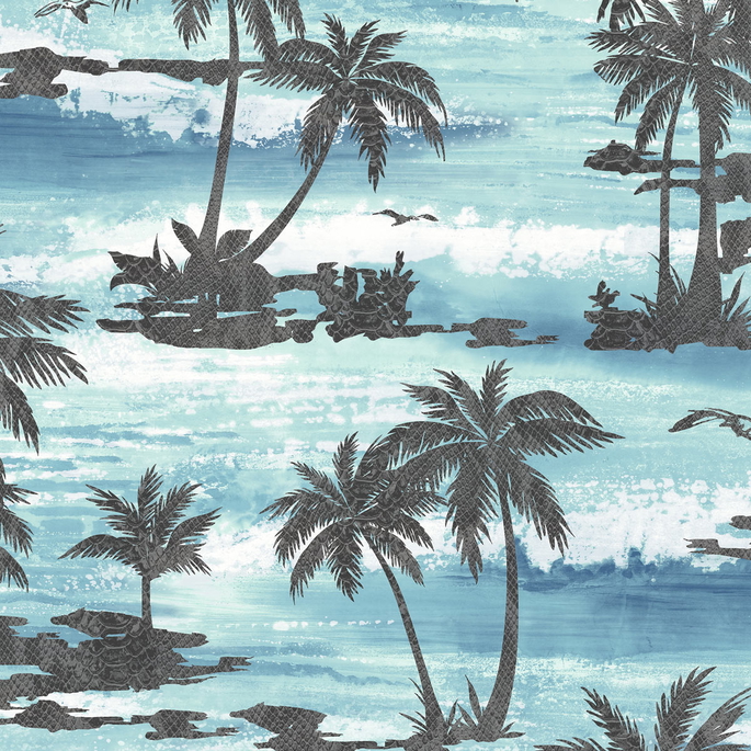 Seabrook Designs Moseley Palm Trees Black &amp; Blue Wallpaper image 1 of 2