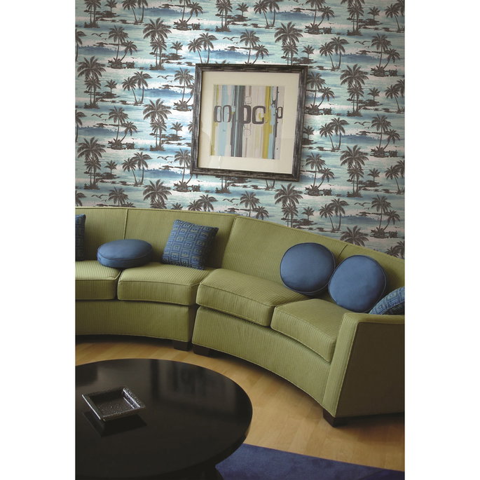 Seabrook Designs Moseley Palm Trees Black &amp; Blue Wallpaper image 2 of 2