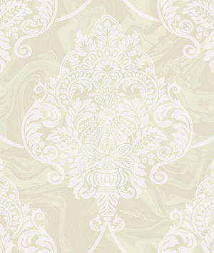 Seabrook Designs Puff Damask Metallic & Off-White Wallpaper