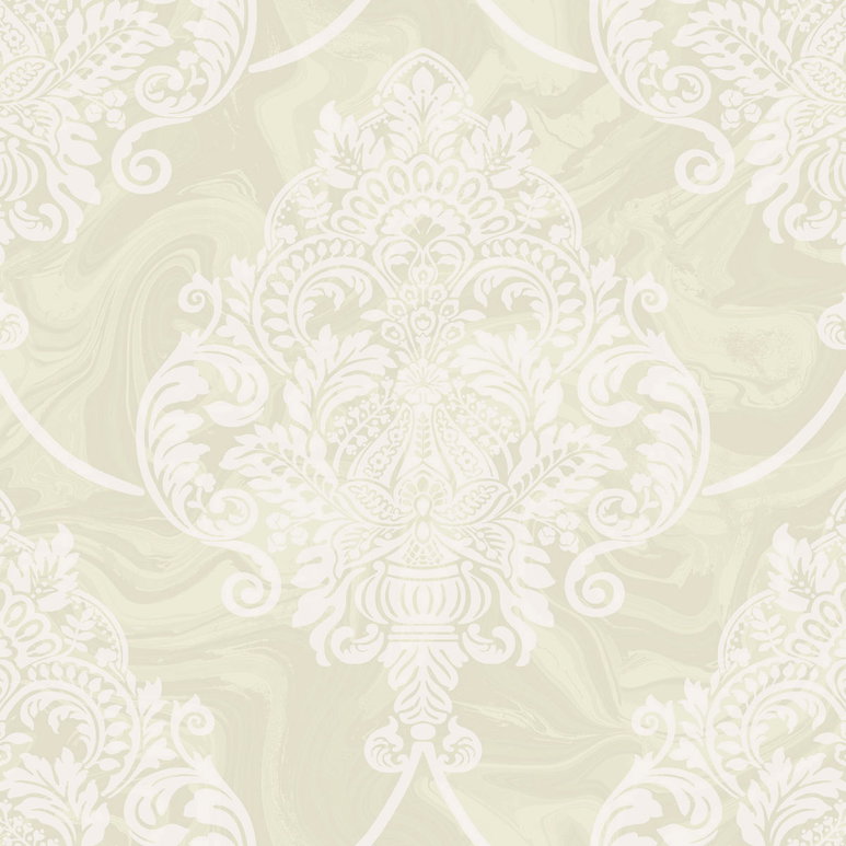 Seabrook Designs Puff Damask Metallic &amp; Off-White Wallpaper