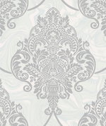 Seabrook Designs Puff Damask Off-White & Silver Glitter Wallpaper