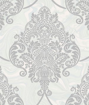 Seabrook Designs Puff Damask Off-White & Silver Glitter Wallpaper