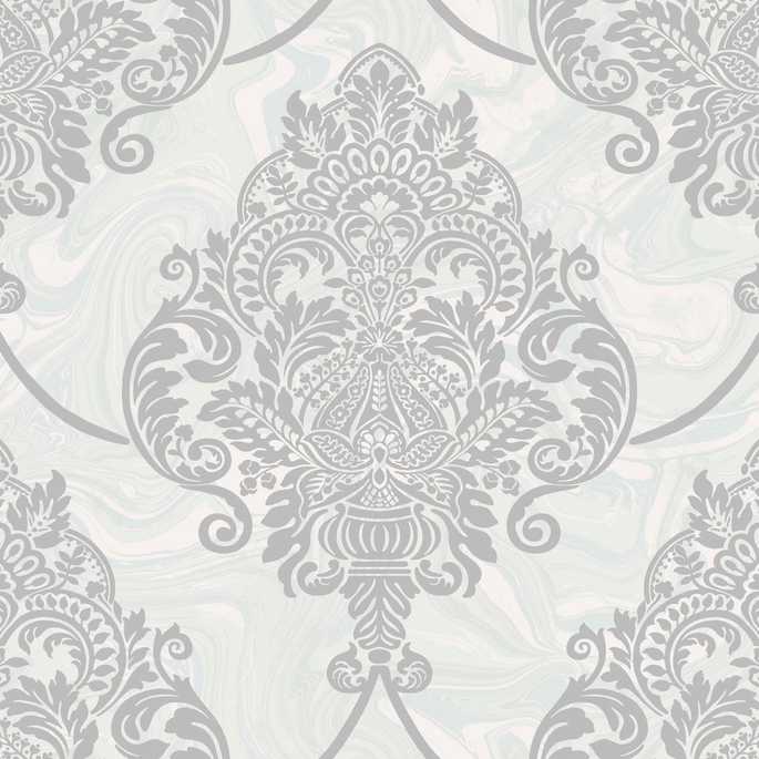 Seabrook Designs Puff Damask Off-White &amp; Silver Glitter Wallpaper image 1 of 2
